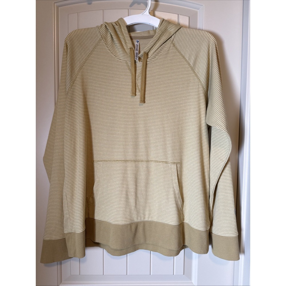 Kuhl Womens XL Striped Tan Cowl-Neck Hoodie Sweater UPF 50 Casual Outdoor Hiking